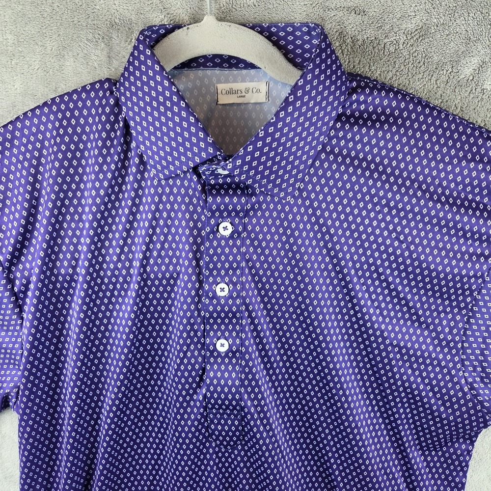 Collars & Co Purple Geometric Print Dress Collar Polo Shirt Mens Size Large